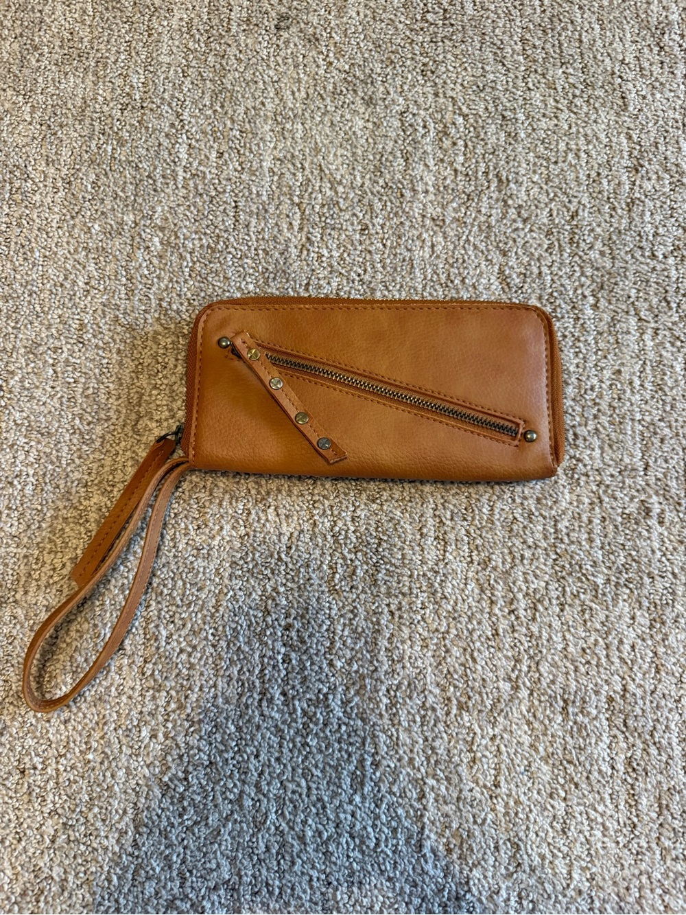 Free People Tan Leather Zip Wristlet Wallet